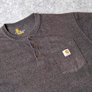 Carhartt Men's XL Henley Pocket T‑Shirt‎ Logo Gray Workwear Sunfaded